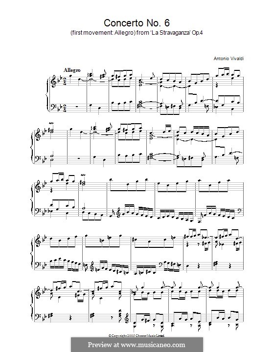 Концерт для скрипки и струнных No.6 соль минор, RV 316a Op.4: Часть I. Версия для фортепиано by Антонио Вивальди