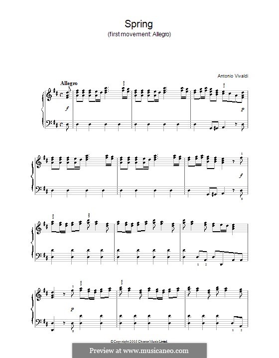 Violin Concerto No.1 in E Major 'La primavera' (Printable Scores), RV 269: Часть I. Версия для фортепиано by Антонио Вивальди