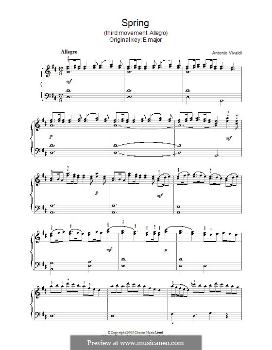 Violin Concerto No.1 in E Major 'La primavera' (Printable Scores), RV 269: Часть III. Переложение для фортепиано by Антонио Вивальди