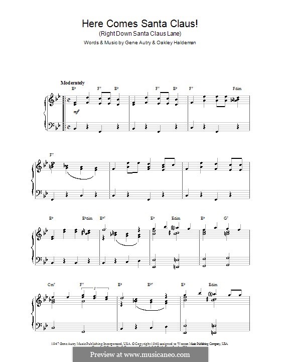 Piano version: With chords by Gene Autry, Oakley Haldeman