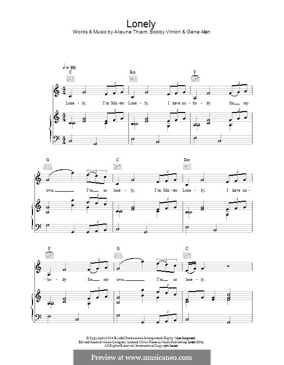 Lonely (Akon): Для голоса и фортепиано (или гитары) by Aliaune Thiam, Bobby Vinton, Gene Allan, Gene Allen