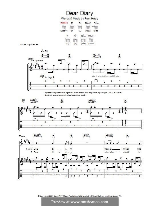 Dear Diary (Travis): Гитарная табулатура by Fran Healy