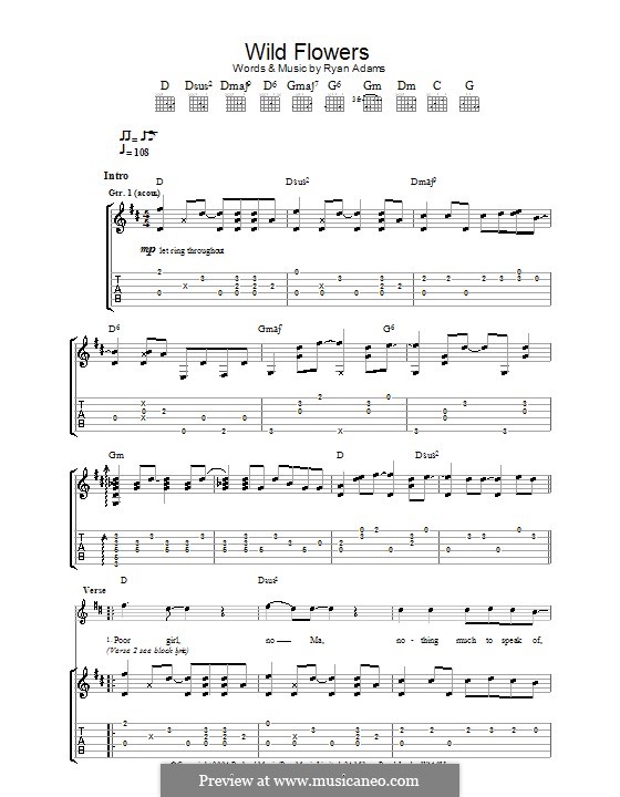 Wild Flowers: Для гитары с табулатурой by Ryan Adams.