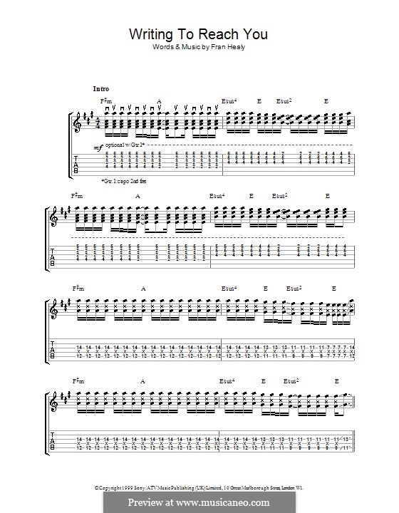 Writing to Reach You (Travis): Гитарная табулатура by Fran Healy