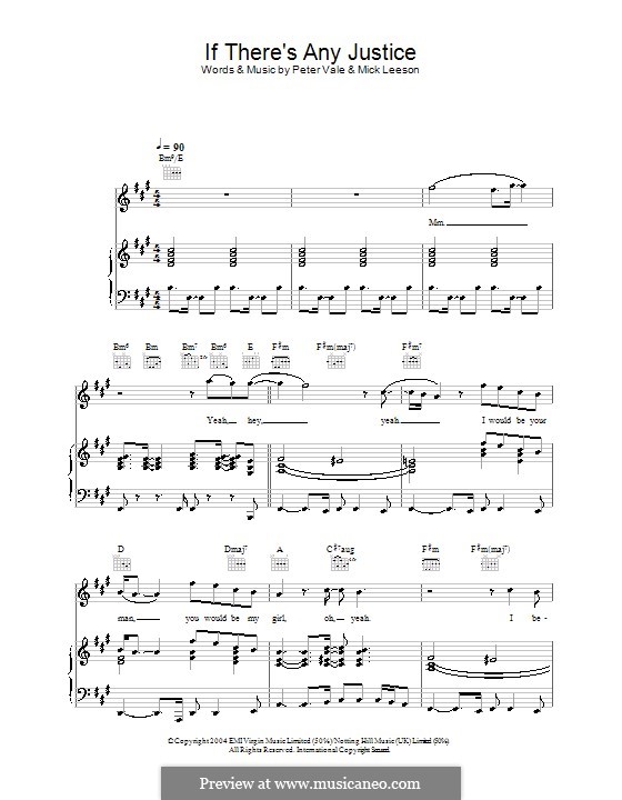 If There's Any Justice (Lemar): Для голоса и фортепиано (или гитары) by Mick Leeson, Peter Vale
