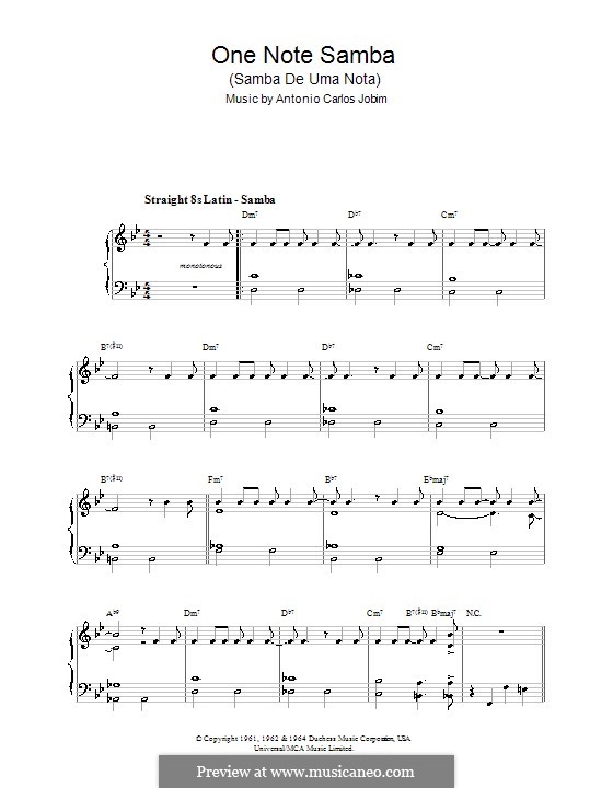 One Note Samba (Samba De Uma Nota): Для фортепиано (легкий уровень) by Antonio Carlos Jobim