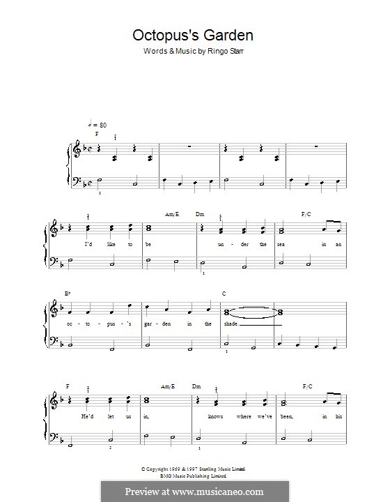 Octopus's Garden (The Beatles): Для фортепиано (легкий уровень) by Ringo Starr