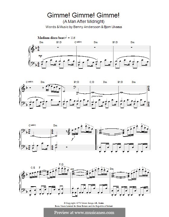 Gimme! Gimme! Gimme! / A Man after Midnight (ABBA): Для фортепиано by Benny Andersson, Björn Ulvaeus