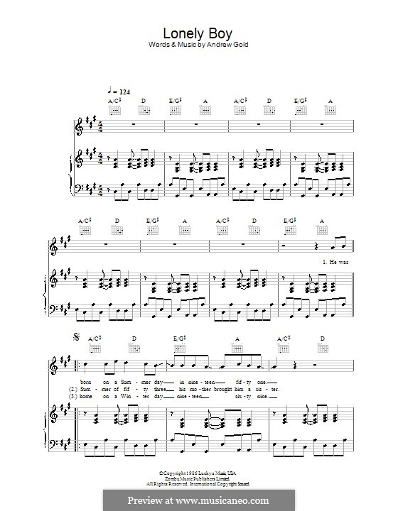Lonely Boy: Для голоса и фортепиано (или гитары) by Andrew Gold