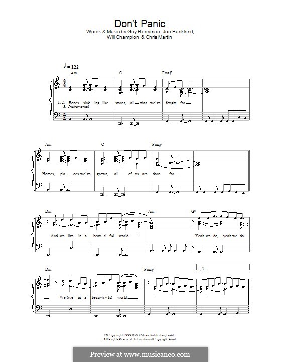Don't Panic (Coldplay): Для фортепиано (легкий уровень) by Chris Martin, Guy Berryman, Jonny Buckland, Will Champion