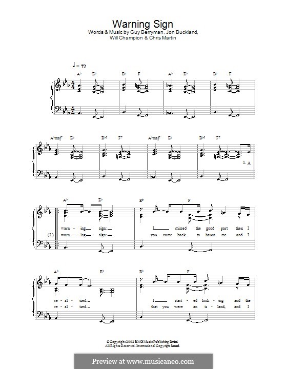 Warning Sign (Coldplay): Для фортепиано (легкий уровень) by Chris Martin, Guy Berryman, Jonny Buckland, Will Champion