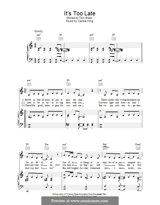 It's Too Late: Для голоса и фортепиано (или гитары) by Carole King