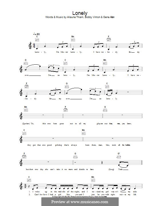 Lonely (Akon): Мелодия, текст и аккорды by Aliaune Thiam, Bobby Vinton, Gene Allan, Gene Allen