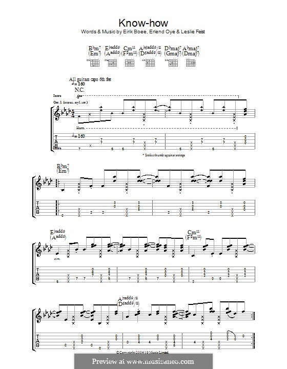 Know-How (Kings of Convenience): Гитарная табулатура by Eirik Glambek Bøe, Erlend Oye, Leslie Feist