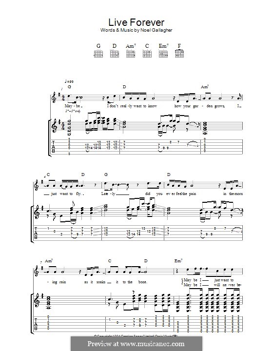 Live Forever (Oasis): Гитарная табулатура by Noel Gallagher