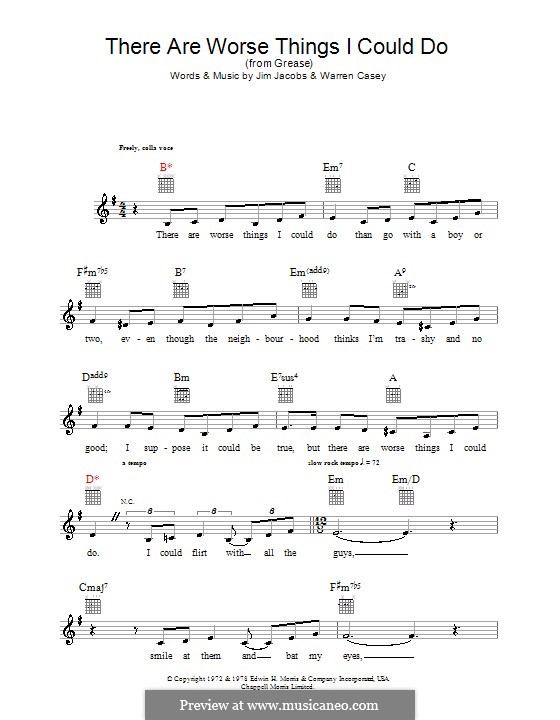 There Are Worse Things I Could Do (from Grease): Мелодия, текст и аккорды (Stockard Channing) by Jim Jacobs, Warren Casey