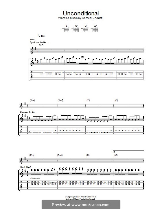 Unconditional (The Bravery): Гитарная табулатура by Samuel Endicott
