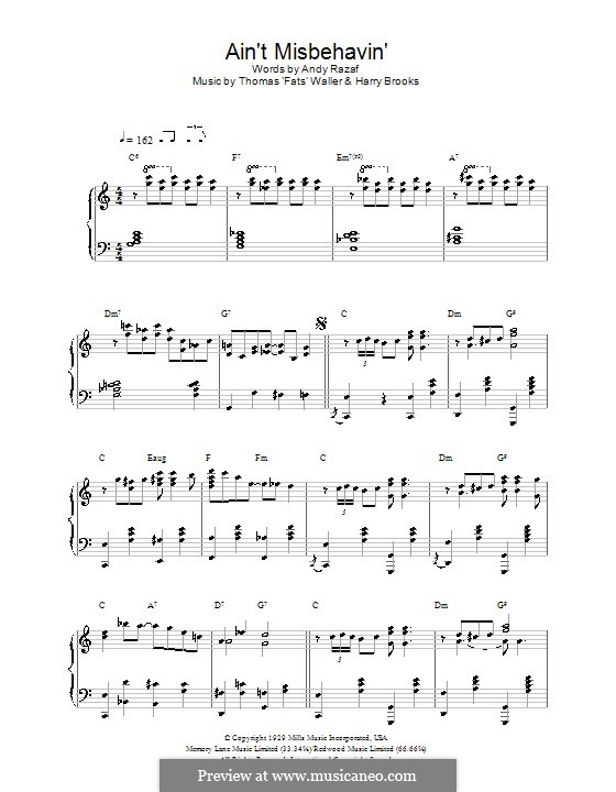 Ain't Misbehavin': Для фортепиано by Fats Waller, Harry Brooks