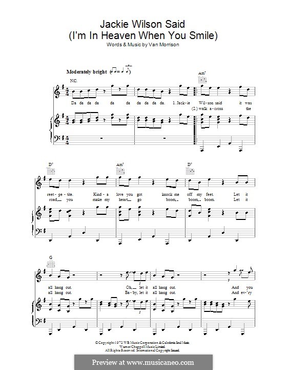 Jackie Wilson Said (I'm in Heaven When You Smile): Для голоса и фортепиано (или гитары) by Van Morrison