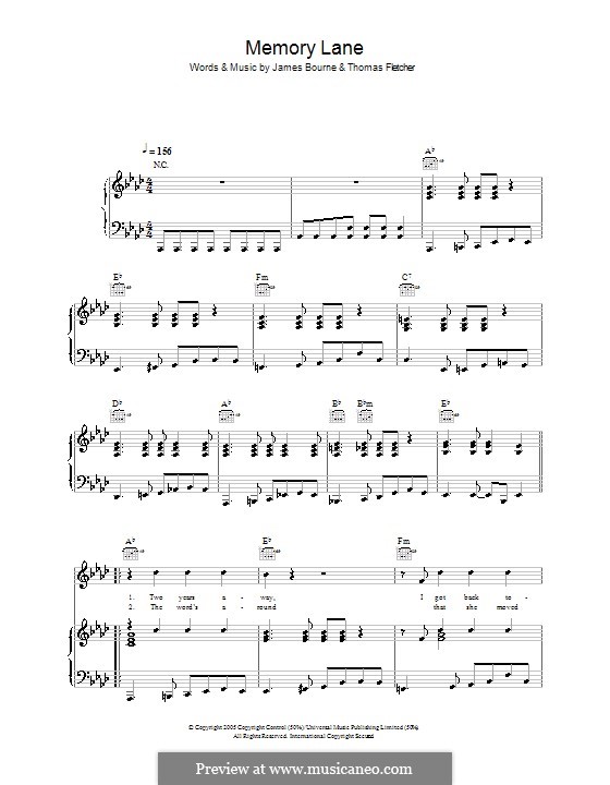 Memory Lane (McFly): Для голоса и фортепиано (или гитары) by Tom Fletcher, James Bourne