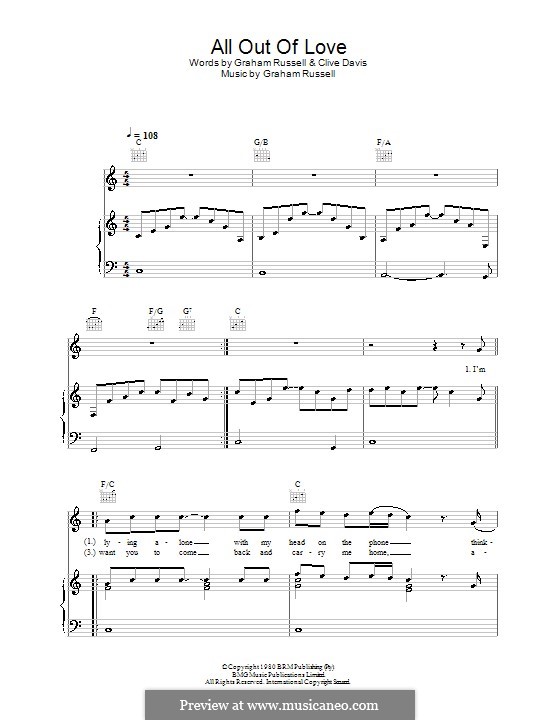 All Out of Love: For voice and piano or guitar (Air Supply) by Clive Davis, Graham Russell