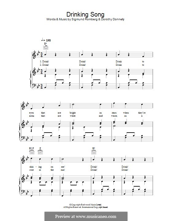 Drinking Song (from The Student Prince): Для голоса и фортепиано (или гитары) by Dorothy Donnelly