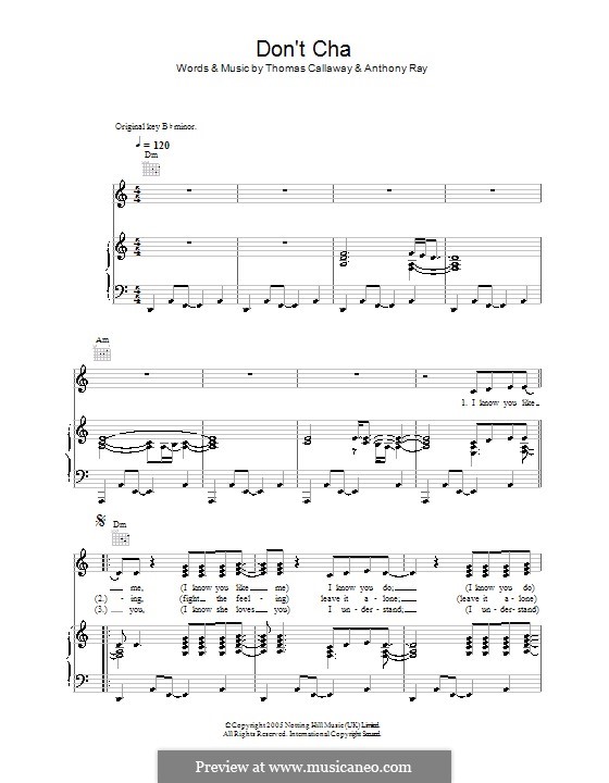 Don't Cha (Pussycat Dolls): Для голоса и фортепиано (или гитары) by Anthony Ray, Thomas Callaway