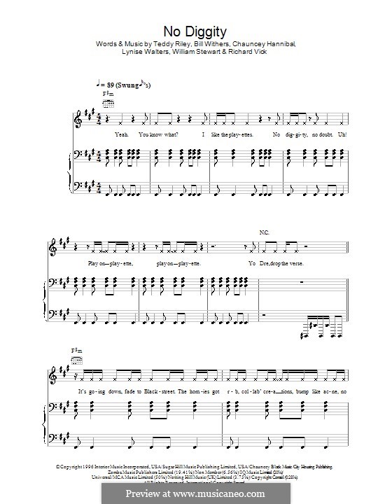 No Diggity (Blackstreet): Для голоса и фортепиано (или гитары) by Bill Withers, Chauncey Hannibal, Teddy Riley, Lynise Walters, Richard Vick, William Stewart