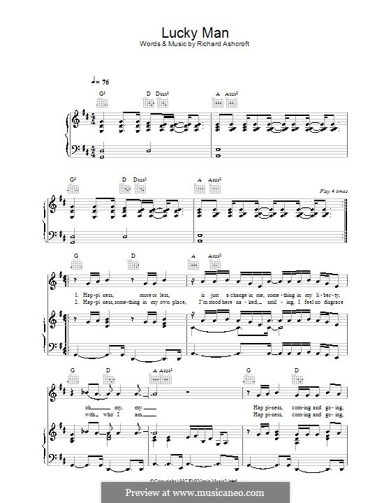 Lucky Man (The Verve): Для голоса и фортепиано (или гитары) by Richard Ashcroft