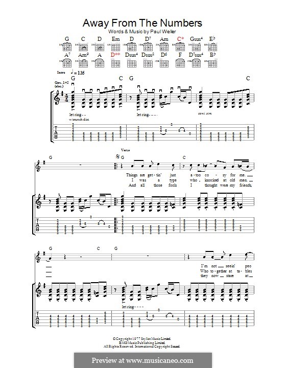Away from the Numbers (The Jam): Гитарная табулатура by Paul Weller
