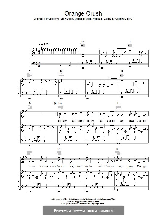 Orange Crush (R.E.M.): Для голоса и фортепиано (или гитары) by Mike Mills, Michael Stipe, Peter Buck, William Berry