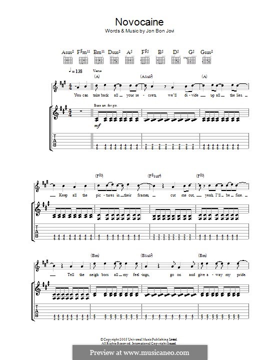 Novocaine (Bon Jovi): Гитарная табулатура by Jon Bon Jovi