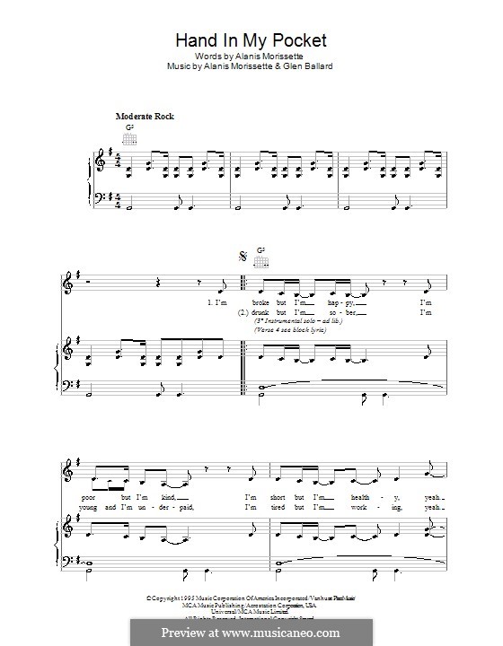 Hand In My Pocket (from Jagged Little Pill The Musical): Для голоса и фортепиано (или гитары) by Alanis Morissette, Glen Ballard