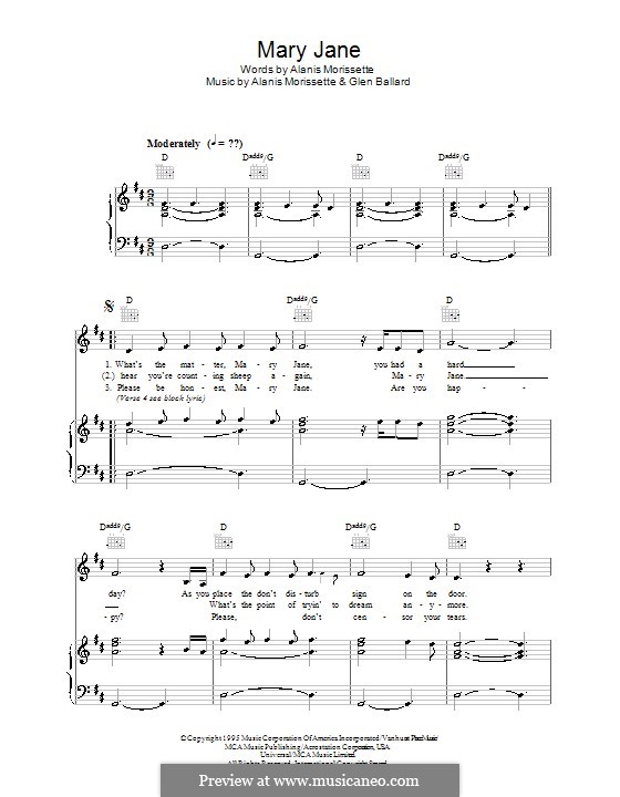 Mary Jane (from Jagged Little Pill The Musical): Для голоса и фортепиано (или гитары) by Alanis Morissette, Glen Ballard