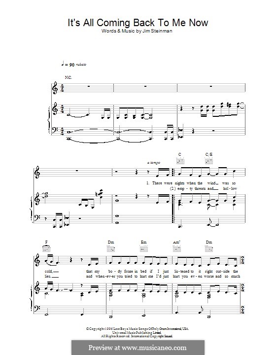 It's All Coming Back To Me Now (Celine Dion): Для голоса и фортепиано (или гитары) by Jim Steinman