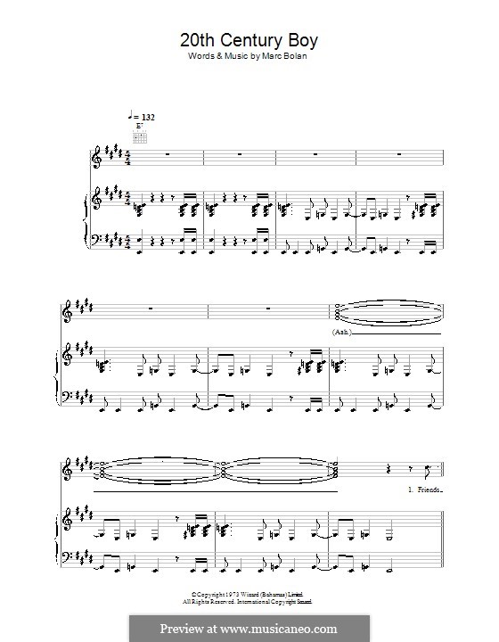 20th Century Boy (T Rex): Для голоса и фортепиано (или гитары) by Marc Bolan