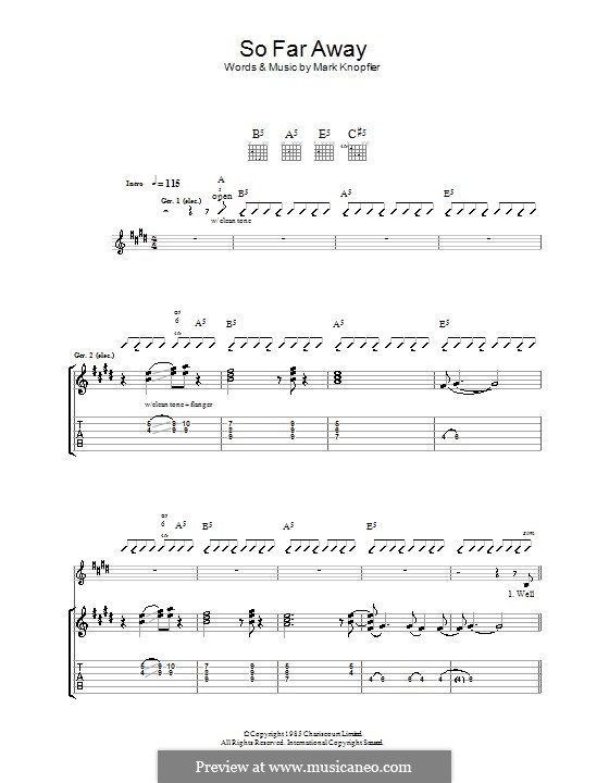 So Far Away (Dire Straits): Гитарная табулатура by Mark Knopfler