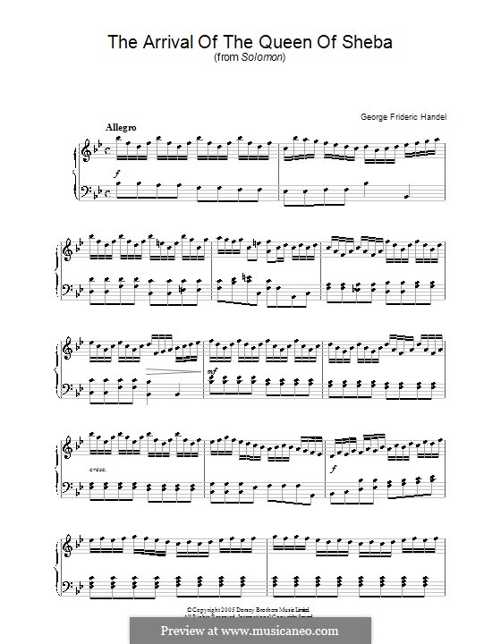 Соломон, HWV 67: The Arrival of the Queen of Sheba, for piano (high quality sheet music) by Георг Фридрих Гендель