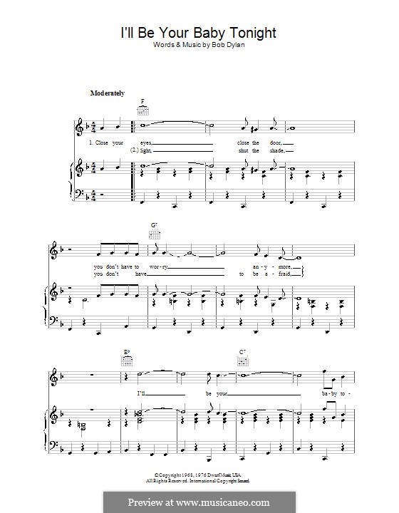 I'll Be Your Baby Tonight: Для голоса и фортепиано (или гитары) by Bob Dylan