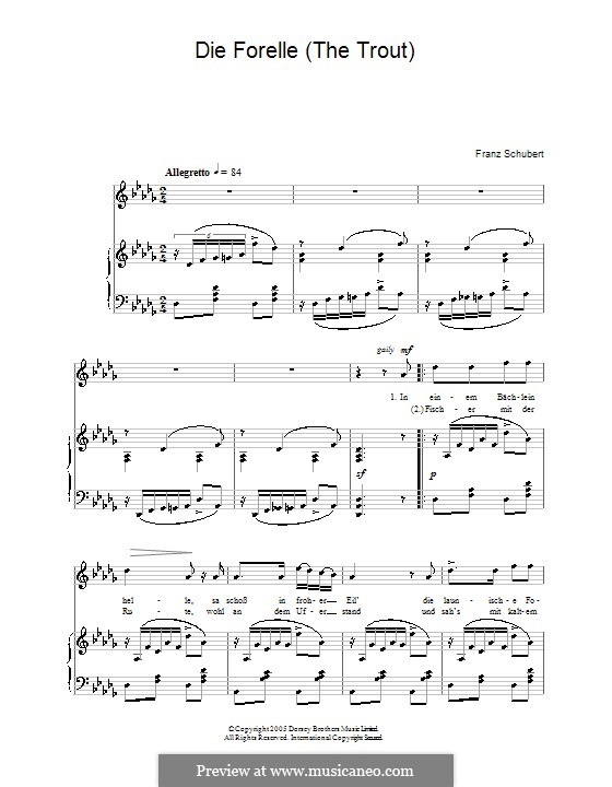 Квинтет для струнных и фортепиано 'Форель', D.667 Op.114: Для голоса и фортепиано by Франц Шуберт
