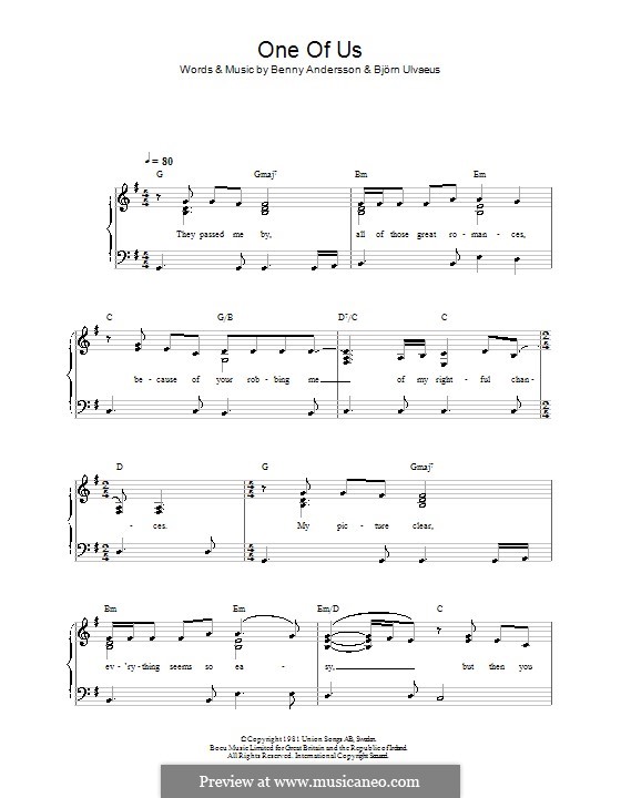 One of Us (ABBA): Для фортепиано (легкий уровень) by Benny Andersson, Björn Ulvaeus