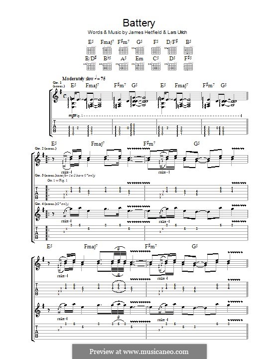 Battery (Metallica): Гитарная табулатура by James Hetfield, Lars Ulrich