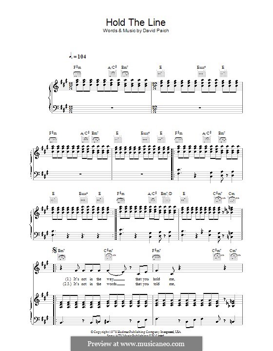 Hold the Line (Toto): Для голоса и фортепиано (или гитары) by David Paich