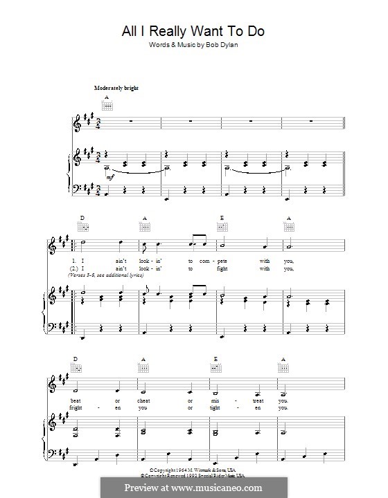 All I Really Want to Do: Для голоса и фортепиано (или гитары) by Bob Dylan