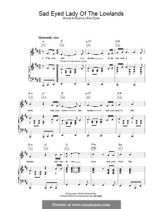 Sad Eyed Lady of the Lowlands: Для голоса и фортепиано (или гитары) by Bob Dylan