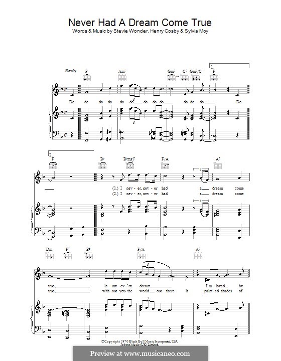 Never Had a Dream Come True (Stevie Wonder): Для голоса и фортепиано (или гитары) by Henry Cosby, Sylvia Moy