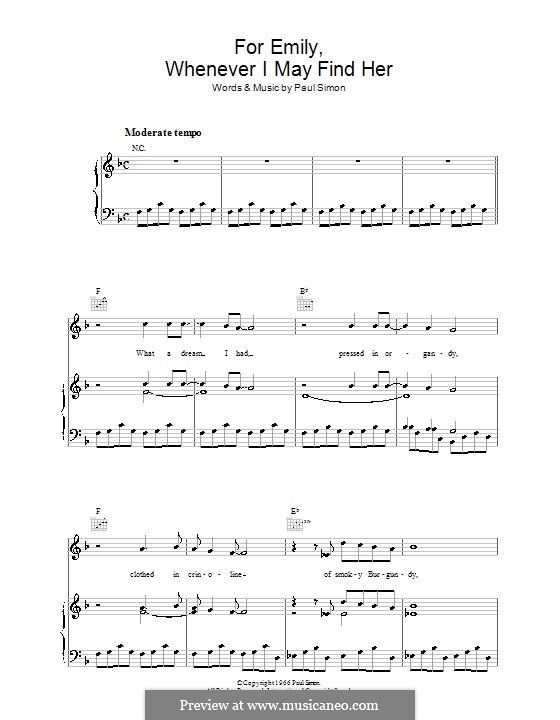 For Emily, Whenever I May Find Her (Simon & Garfunkel): Для голоса и фортепиано (или гитары) by Paul Simon