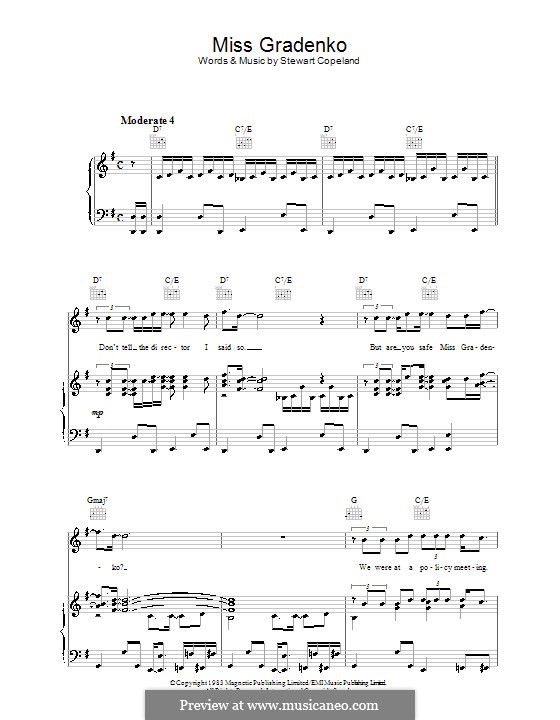 Miss Gradenko (The Police): Для голоса и фортепиано (или гитары) by Stewart Copeland