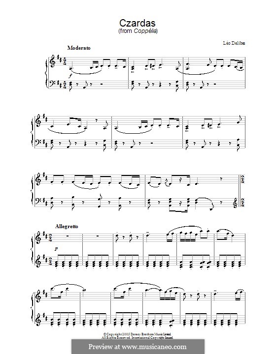 Коппелия, или Красавица с голубыми глазами: Чардаш, для фортепиано by Лео Делиб