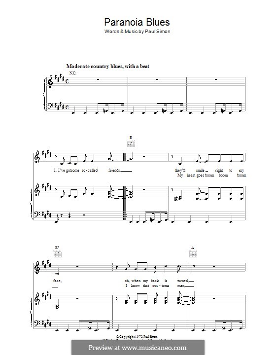 Paranoia Blues: Для голоса и фортепиано (или гитары) by Paul Simon